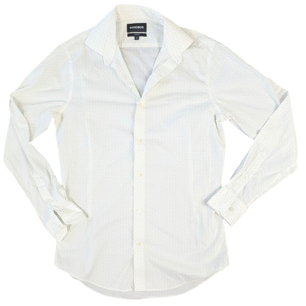 Bonobos Mens Tailored Fit Shirt 16/36 White Blue Dash Print Cotton Stretch LS